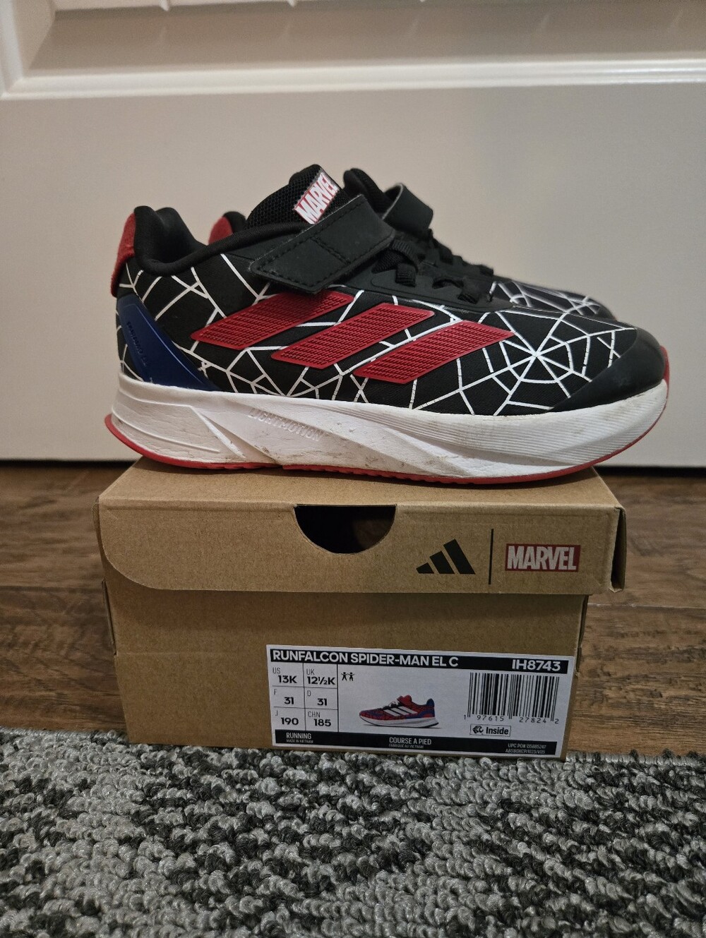 adidas Kids Marvel Spider-Man Runfalcon Shoes - Black/Red Size 13K